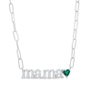 5.0mm Heart-Shaped Lab-Created Emerald and White Lab-Created Sapphire "mama" Necklace in Sterling Silver