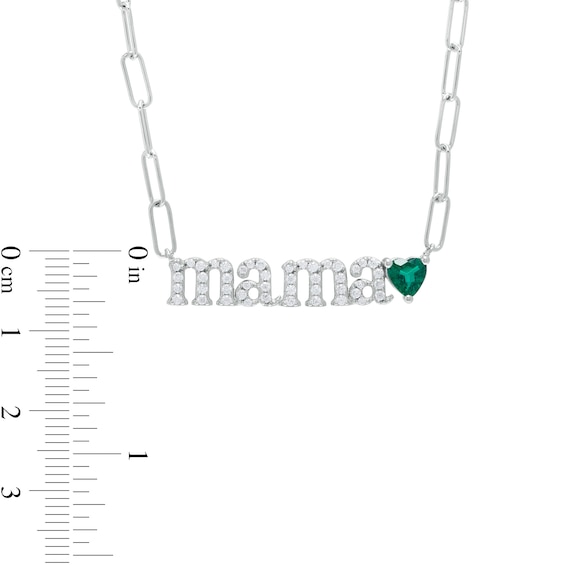 5.0mm Heart-Shaped Lab-Created Emerald and White Lab-Created Sapphire "mama" Necklace in Sterling Silver