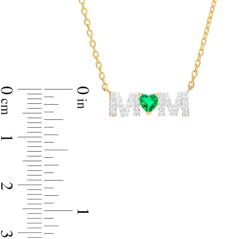 4.0mm Heart-Shaped Lab-Created Emerald and White Lab-Created Sapphire "MOM" Necklace in 10K Gold