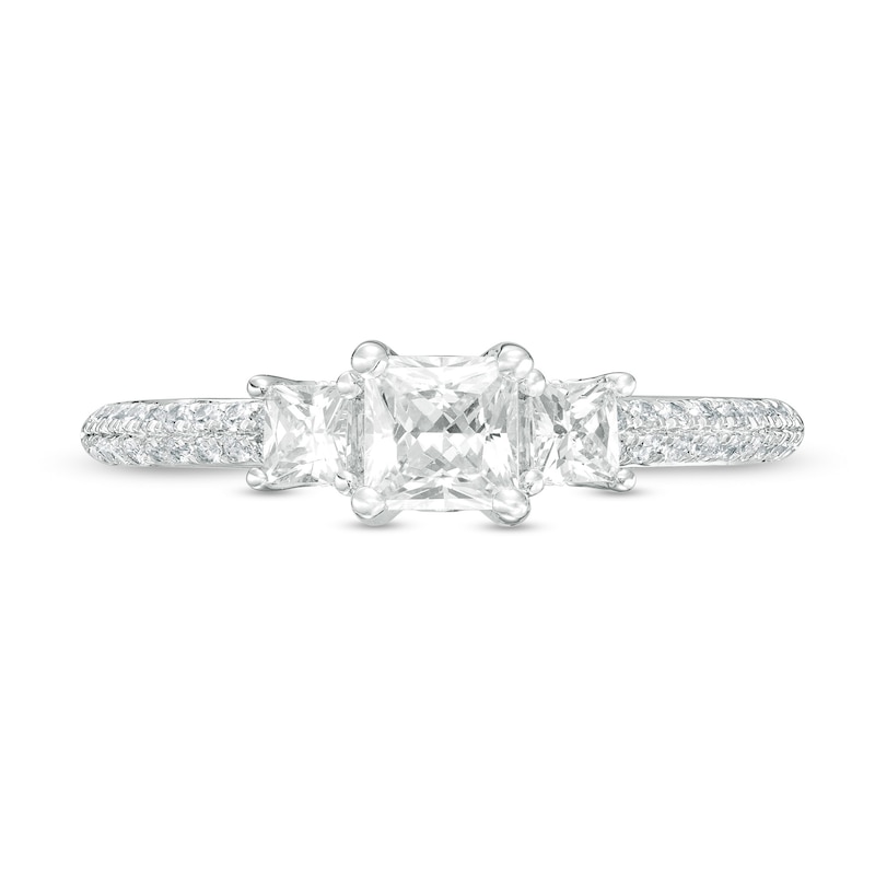 1.00 CT. T.W. Princess-Cut Diamond Past Present Future® Engagement Ring in 14K White Gold (I/I2)