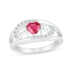 Thumbnail Image 0 of 5.0mm Heart-Shaped Lab-Created Ruby and White Lab-Created Sapphire Bypass "MOM" Ring in Sterling Silver