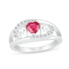 5.0mm Heart-Shaped Lab-Created Ruby and White Lab-Created Sapphire Bypass "MOM" Ring in Sterling Silver