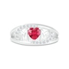 Thumbnail Image 1 of 5.0mm Heart-Shaped Lab-Created Ruby and White Lab-Created Sapphire Bypass "MOM" Ring in Sterling Silver