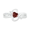 Thumbnail Image 1 of 5.0mm Heart-Shaped Garnet and White Lab-Created Sapphire "MOM" Split Shank Ring in Sterling Silver