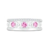 3.0mm Pink and White Lab-Created Sapphire Alternating "MOM" Triple Row Band in Sterling Silver