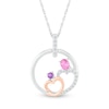Thumbnail Image 1 of Oval Pink and White Lab-Created Sapphire with Amethyst Motherly Love Pendant in Sterling Silver and 10K Rose Gold