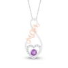 Thumbnail Image 0 of 4.0mm Amethyst and White Lab-Created Sapphire "MOM" Heart Loop Pendant in Sterling Silver and 10K Rose Gold