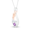 4.0mm Amethyst and White Lab-Created Sapphire "MOM" Heart Loop Pendant in Sterling Silver and 10K Rose Gold