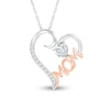 Thumbnail Image 0 of 5.0mm Heart-Shaped White Lab-Created Sapphire "MOM" Tilted Heart Pendant in Sterling Silver and 10K Rose Gold