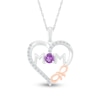 Thumbnail Image 1 of 4.0mm Amethyst and White Lab-Created Sapphire "MOM" Heart with Bow Pendant in Sterling Silver and 10K Rose Gold