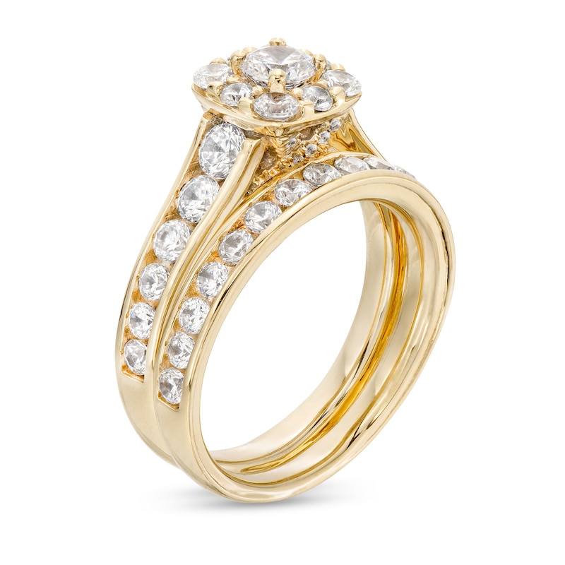 2.00 CT. T.W. Certified Canadian Diamond Cushion-Shaped Frame Bridal Set in 14K Gold (I/I2)