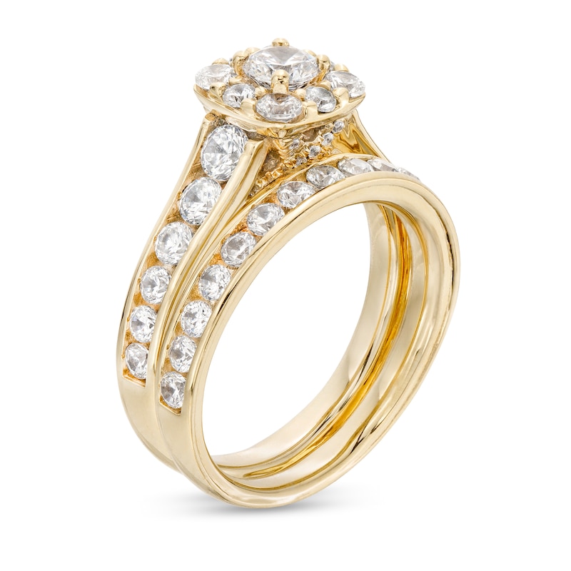 2.00 CT. T.W. Certified Canadian Diamond Cushion-Shaped Frame Bridal Set in 14K Gold (I/I2)|Peoples Jewellers