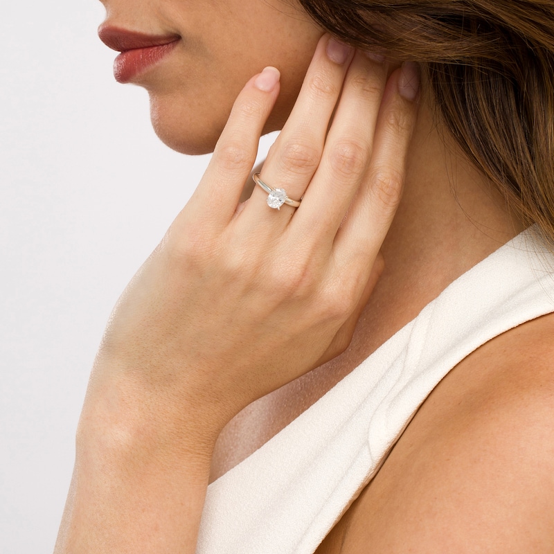 Main Image 2 of 1.00 CT. Certified Oval Diamond Solitaire Engagement Ring in 14K White Gold (I/I2)