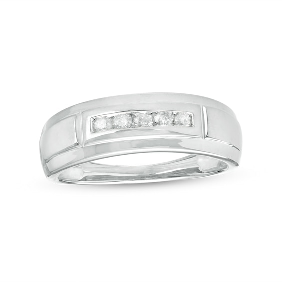 Men's 0.23 CT. T.W. Diamond Five Stone Wedding Band in 10K Gold