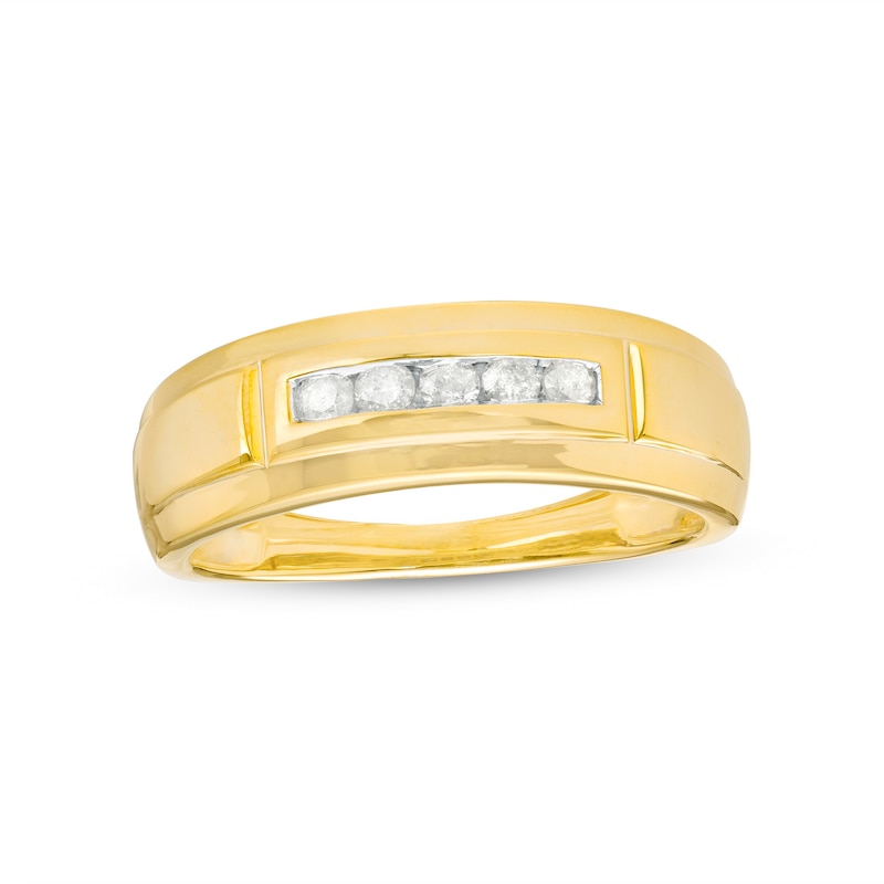 Men's 0.23 CT. T.W. Diamond Five Stone Wedding Band in 10K Gold
