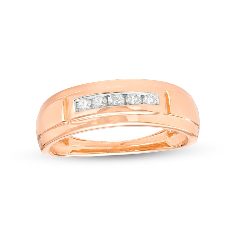 Men's 0.23 CT. T.W. Diamond Five Stone Wedding Band in 10K Rose Gold|Peoples Jewellers