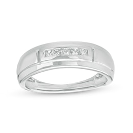 0.23 CT. T.W. Square-Cut Diamond Five Stone Wedding Band in 10K White Gold