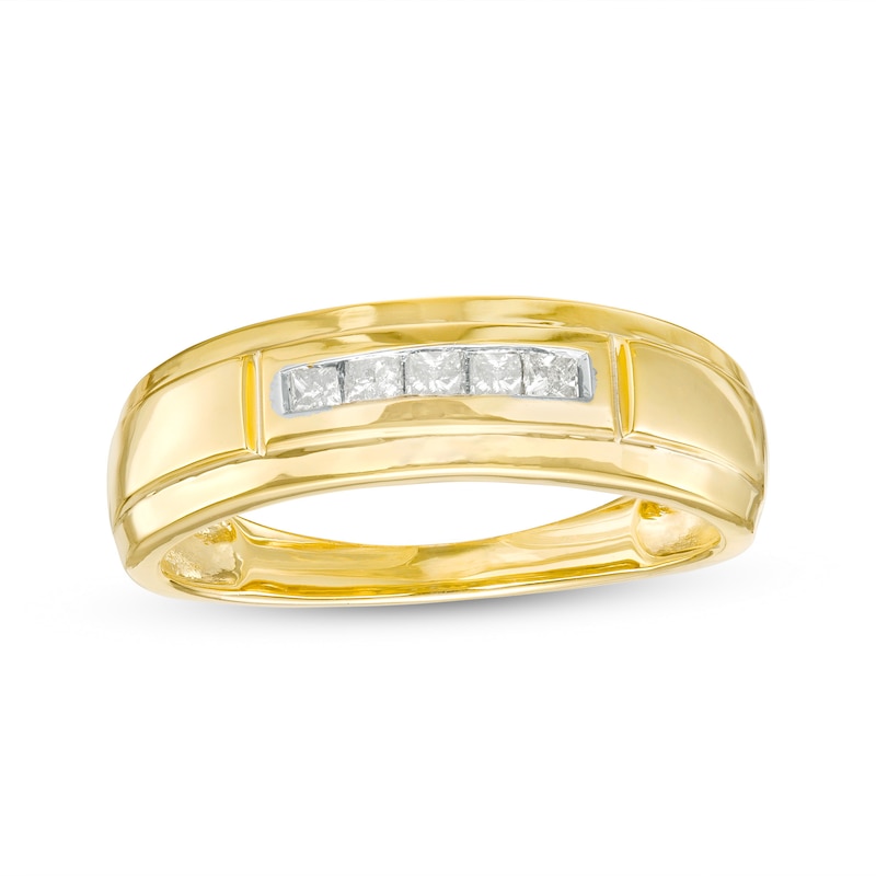 Men's 0.23 CT. T.W. Square-Cut Diamond Five Stone Wedding Band in 10K Gold