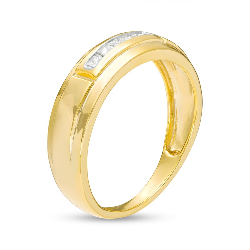 Main Image 3 of Men's 0.23 CT. T.W. Square-Cut Diamond Five Stone Wedding Band in 10K Gold