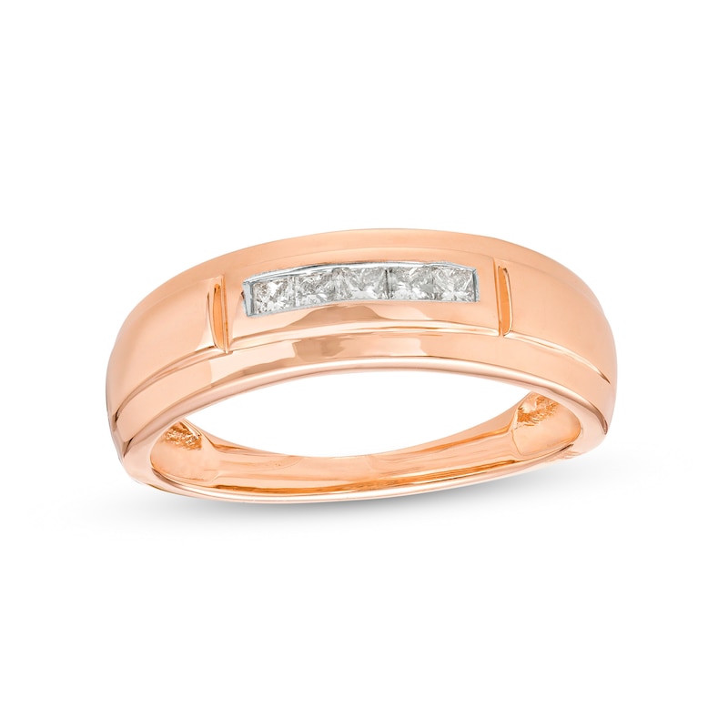 Men's 0.23 CT. T.W. Square-Cut Diamond Five Stone Wedding Band in 10K Rose Gold