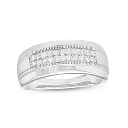 0.29 CT. T.W. Diamond Double Row Vintage-Style Wedding Band in 10K White Gold