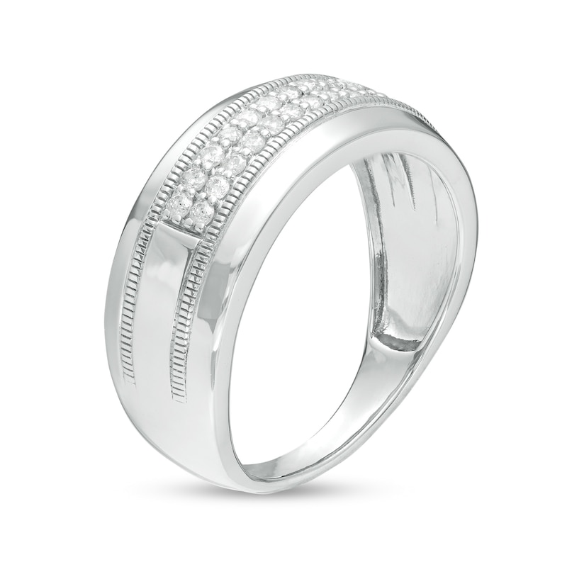 Main Image 3 of Men's 0.29 CT. T.W. Diamond Double Row Vintage-Style Wedding Band in 10K White Gold
