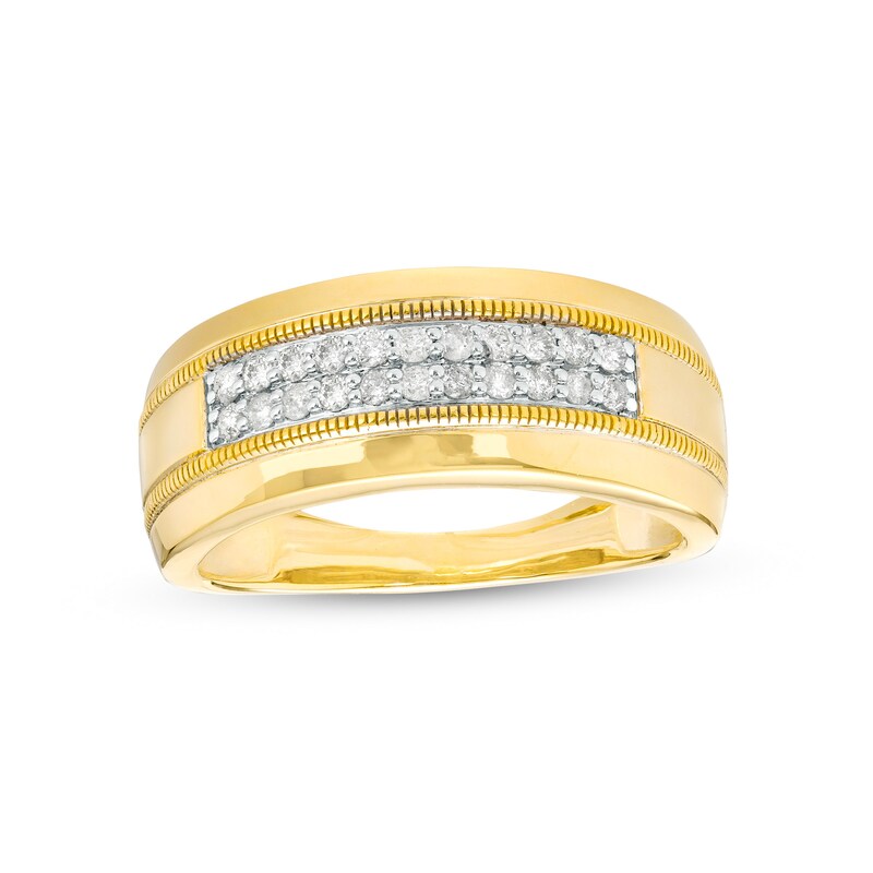 Men's 0.29 CT. T.W. Diamond Double Row Vintage-Style Wedding Band in 10K Gold