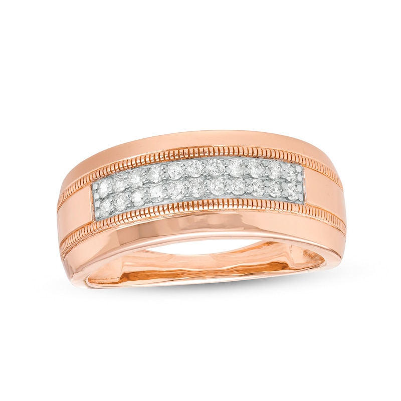 Men's 0.29 CT. T.W. Diamond Double Row Vintage-Style Wedding Band in 10K Rose Gold