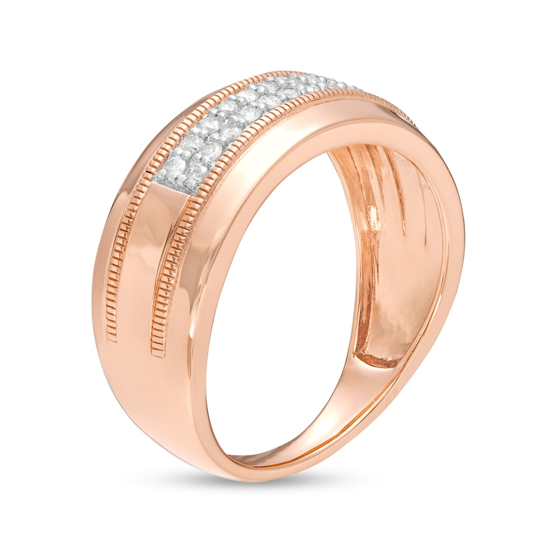Main Image 3 of Men's 0.29 CT. T.W. Diamond Double Row Vintage-Style Wedding Band in 10K Rose Gold