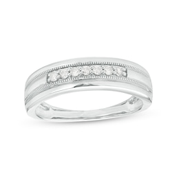 0.18 CT. T.W. Diamond Nine Stone Vintage-Style Wedding Band in 10K White Gold
