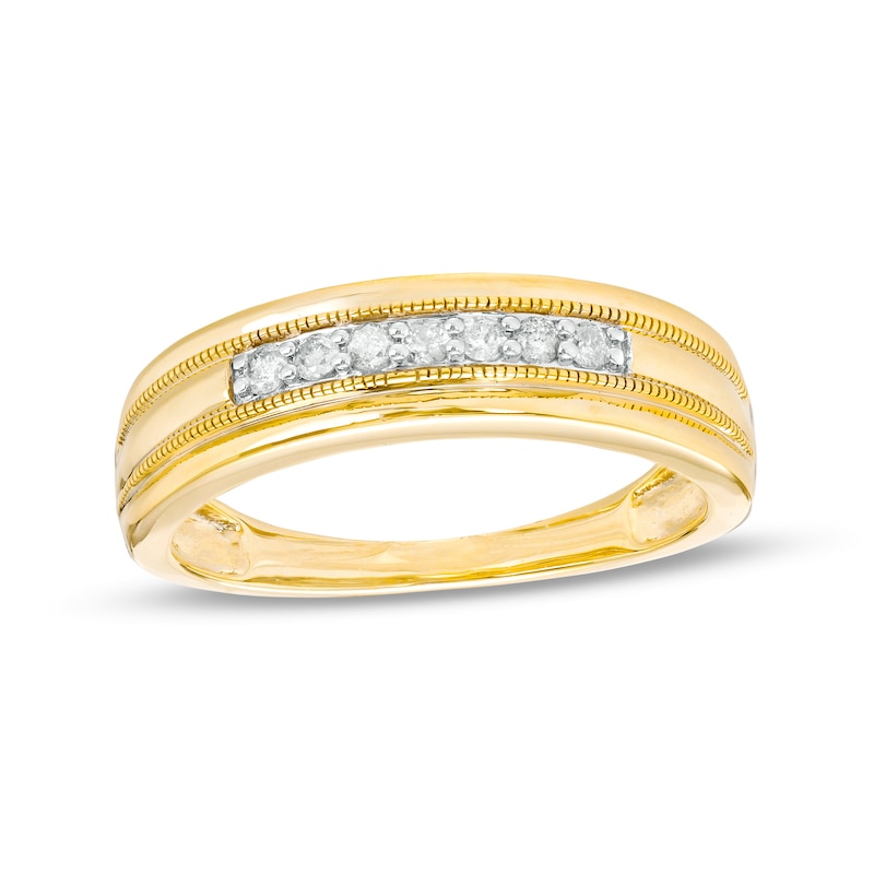 Main Image 1 of Men's 0.18 CT. T.W. Diamond Nine Stone Vintage-Style Wedding Band in 10K Gold