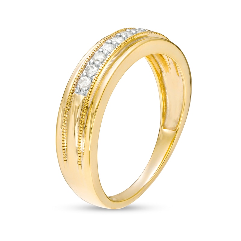 Main Image 2 of Men's 0.18 CT. T.W. Diamond Nine Stone Vintage-Style Wedding Band in 10K Gold