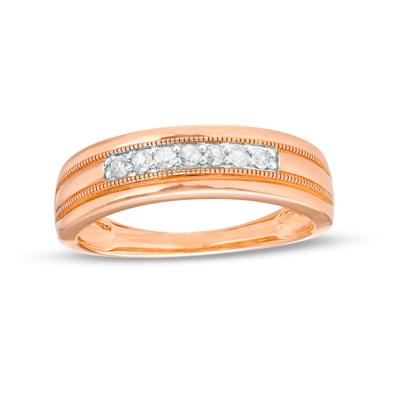 Men's 0.18 CT. T.W. Diamond Nine Stone Vintage-Style Wedding Band in 10K Rose Gold|Peoples Jewellers