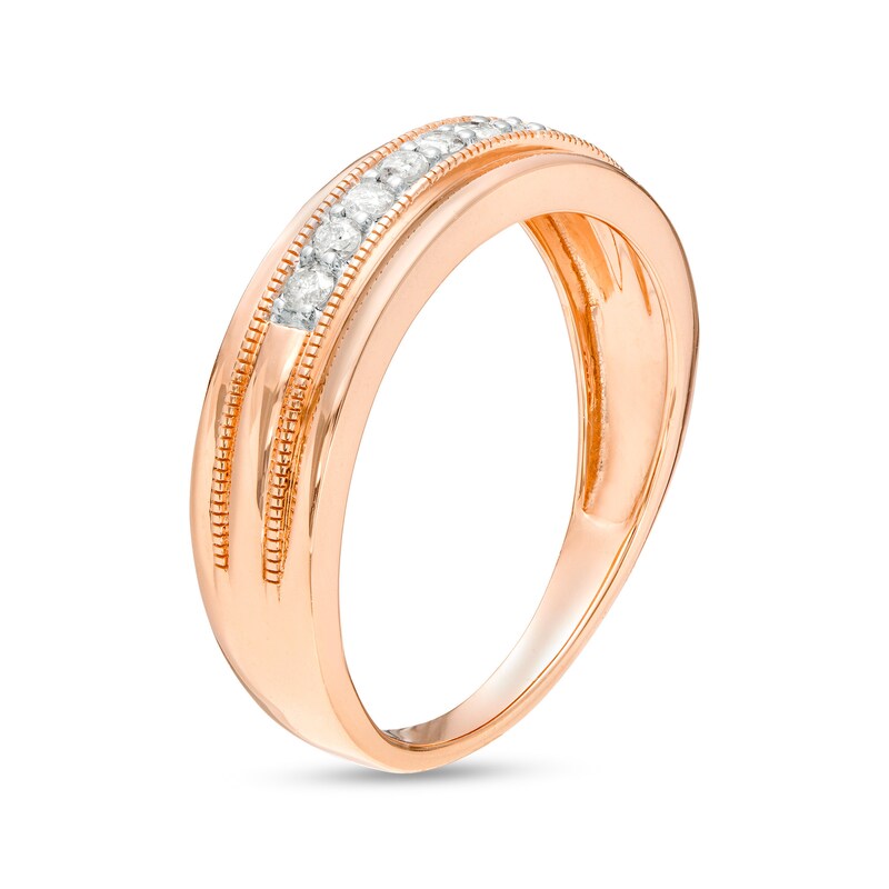 Men's 0.18 CT. T.W. Diamond Nine Stone Vintage-Style Wedding Band in 10K Rose Gold