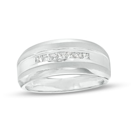 0.29 CT. T.W. Square-Cut Diamond Seven Stone Wedding Band in 10K White Gold