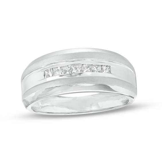 Men's 0.29 CT. T.W. Square-Cut Diamond Seven Stone Wedding Band in 10K Gold