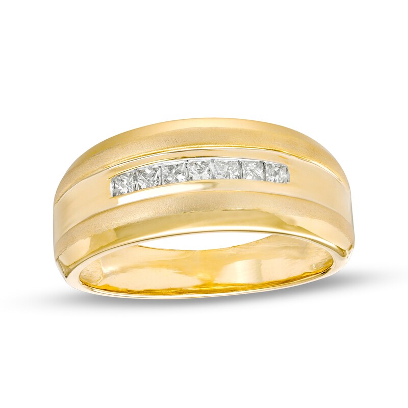 Men's 0.29 CT. T.W. Square-Cut Diamond Seven Stone Wedding Band in 10K Gold