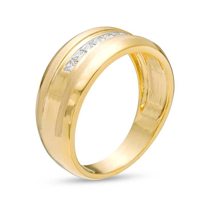 Main Image 3 of Men's 0.29 CT. T.W. Square-Cut Diamond Seven Stone Wedding Band in 10K Gold
