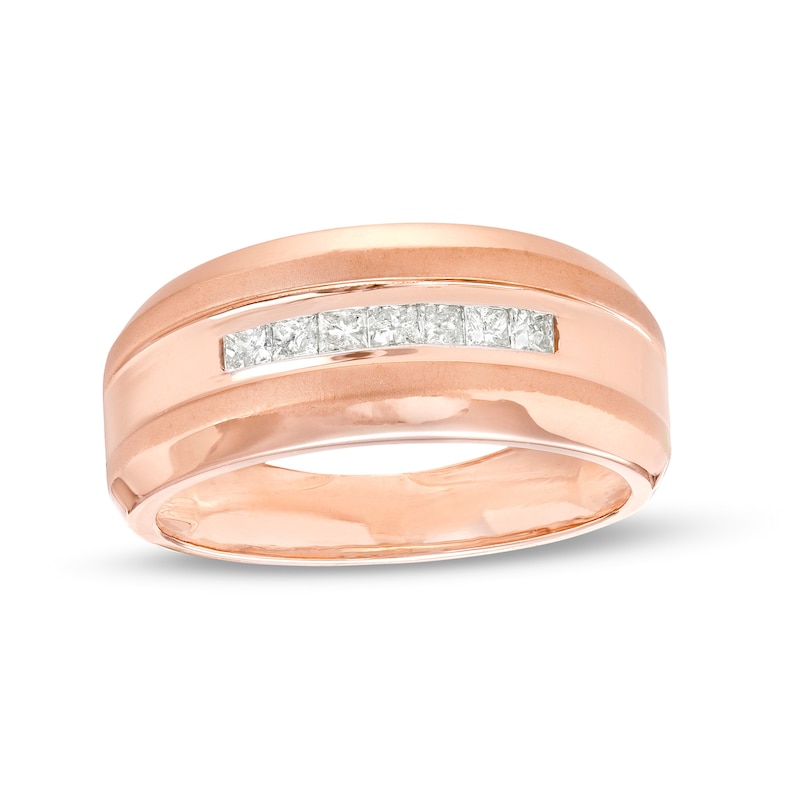 Men's 0.29 CT. T.W. Square-Cut Diamond Seven Stone Wedding Band in 10K Rose Gold