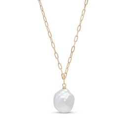 Cultured Freshwater Pearl Drop and Paper Clip Link Chain Necklace in 10K Gold