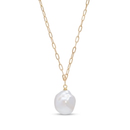 Freshwater Cultured Pearl Drop and Paper Clip Link Chain Necklace in 10K Gold