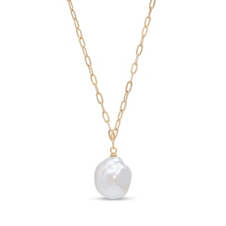 Freshwater Cultured Pearl Drop and Paper Clip Link Chain Necklace in 10K Gold