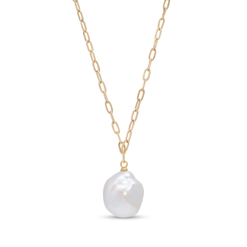 Freshwater Cultured Pearl Drop and Paper Clip Link Chain Necklace in 10K Gold