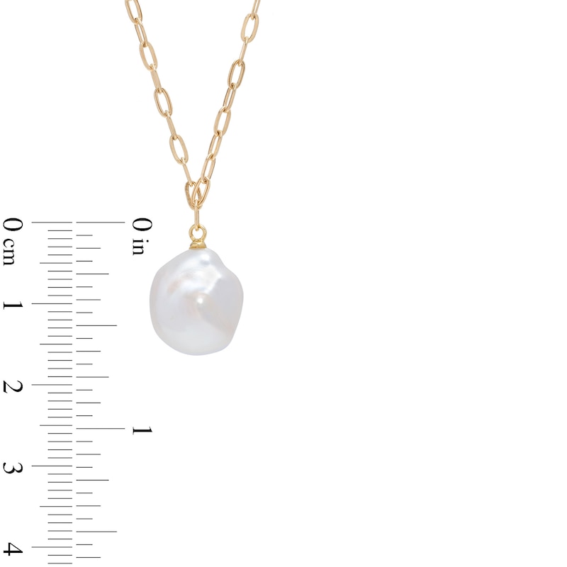 Cultured Freshwater Pearl Drop and Paper Clip Link Chain Necklace in 10K Gold