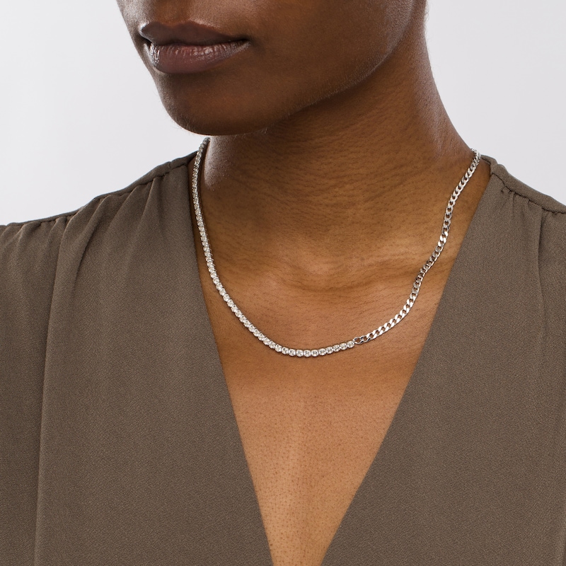 Main Image 2 of 3.0mm White Lab-Created Sapphire Line Necklace in Sterling Silver