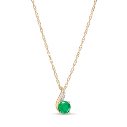 5.0mm Emerald and Diamond Accent Flame Pendant in 10K Gold