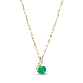 5.0mm Emerald and Diamond Accent Flame Pendant in 10K Gold