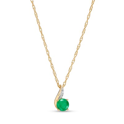 5.0mm Emerald and Diamond Accent Flame Pendant in 10K Gold