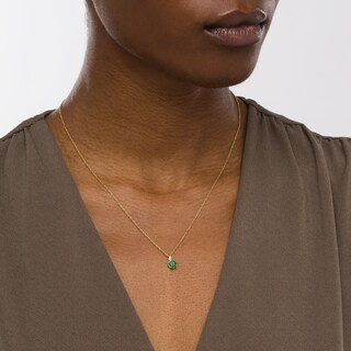 5.0mm Emerald and Diamond Accent Flame Pendant in 10K Gold