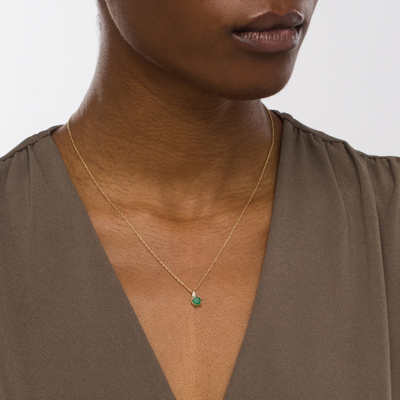 Main Image 2 of 5.0mm Emerald and Diamond Accent Flame Pendant in 10K Gold